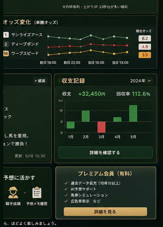 収支記録と会員機能の紹介画像